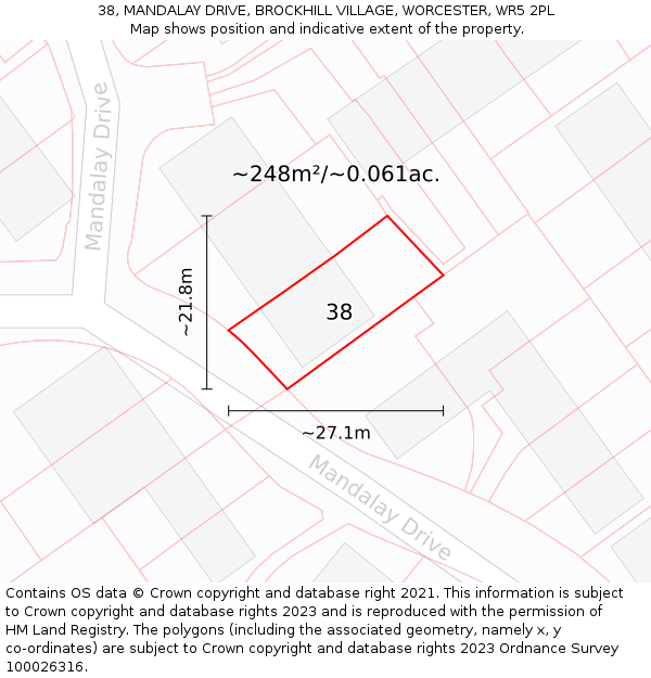 38, MANDALAY DRIVE, BROCKHILL VILLAGE, WORCESTER, WR5 2PL: Plot and title map