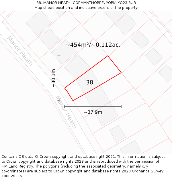 38, MANOR HEATH, COPMANTHORPE, YORK, YO23 3UR: Plot and title map