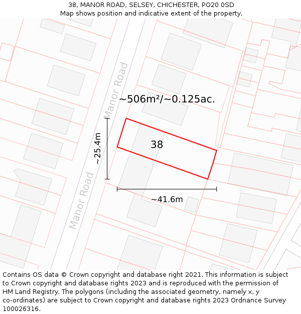 38, MANOR ROAD, SELSEY, CHICHESTER, PO20 0SD: Plot and title map