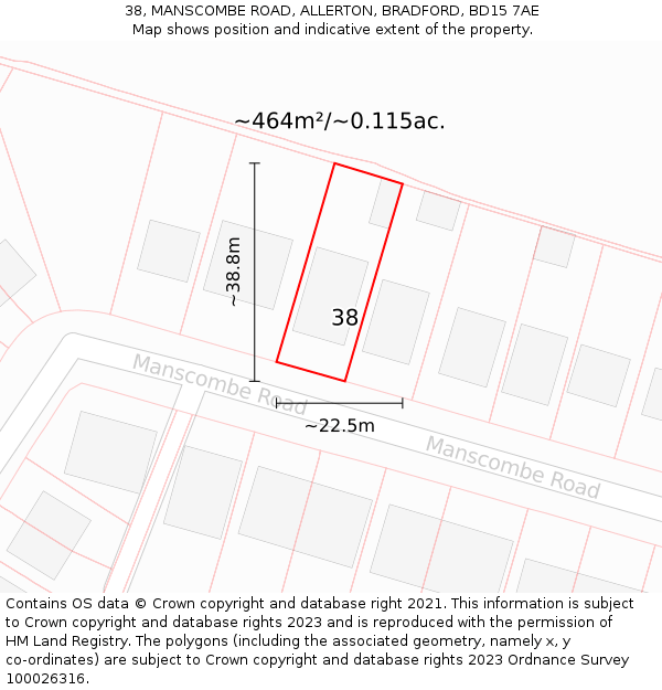 38, MANSCOMBE ROAD, ALLERTON, BRADFORD, BD15 7AE: Plot and title map