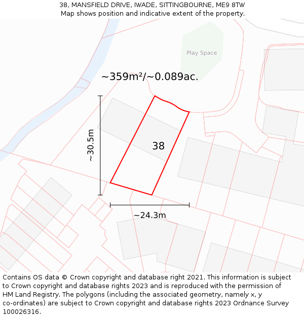 38, MANSFIELD DRIVE, IWADE, SITTINGBOURNE, ME9 8TW: Plot and title map