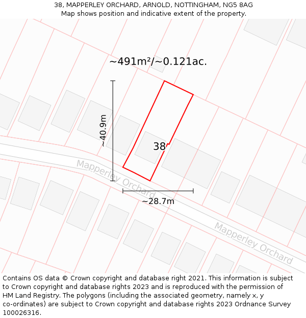 38, MAPPERLEY ORCHARD, ARNOLD, NOTTINGHAM, NG5 8AG: Plot and title map