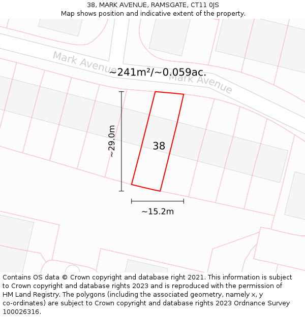 38, MARK AVENUE, RAMSGATE, CT11 0JS: Plot and title map