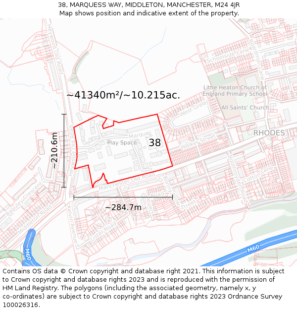 38, MARQUESS WAY, MIDDLETON, MANCHESTER, M24 4JR: Plot and title map