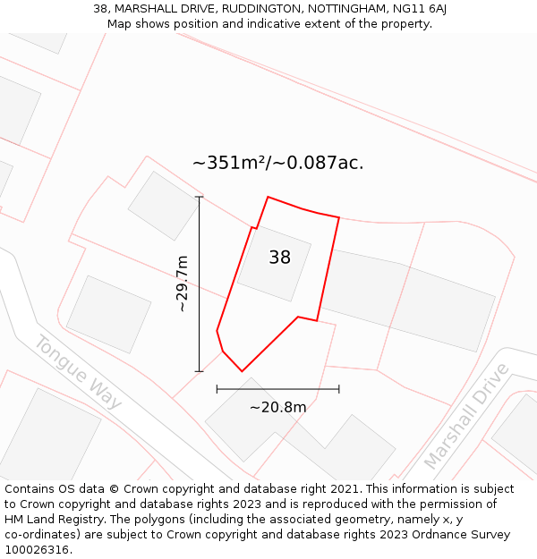 38, MARSHALL DRIVE, RUDDINGTON, NOTTINGHAM, NG11 6AJ: Plot and title map