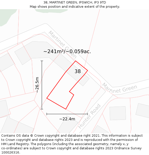 38, MARTINET GREEN, IPSWICH, IP3 9TD: Plot and title map