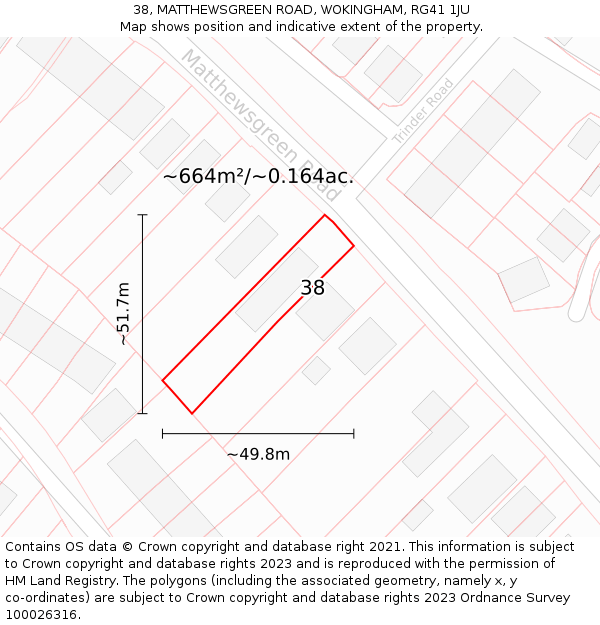 38, MATTHEWSGREEN ROAD, WOKINGHAM, RG41 1JU: Plot and title map