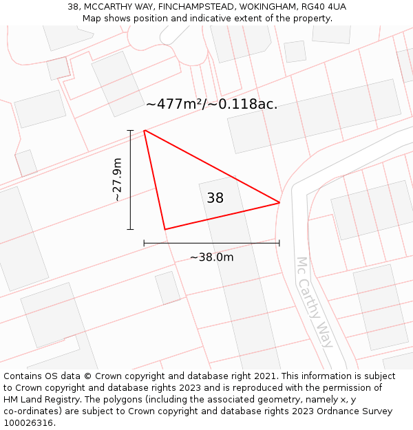 38, MCCARTHY WAY, FINCHAMPSTEAD, WOKINGHAM, RG40 4UA: Plot and title map