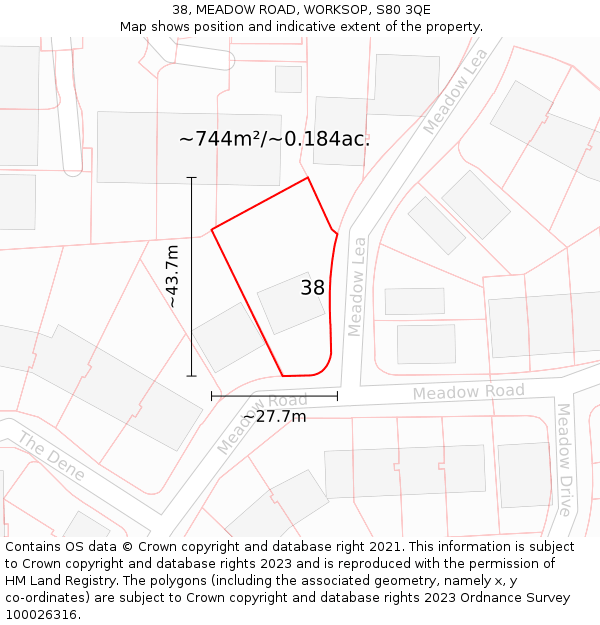 38, MEADOW ROAD, WORKSOP, S80 3QE: Plot and title map