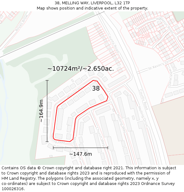 38, MELLING WAY, LIVERPOOL, L32 1TP: Plot and title map