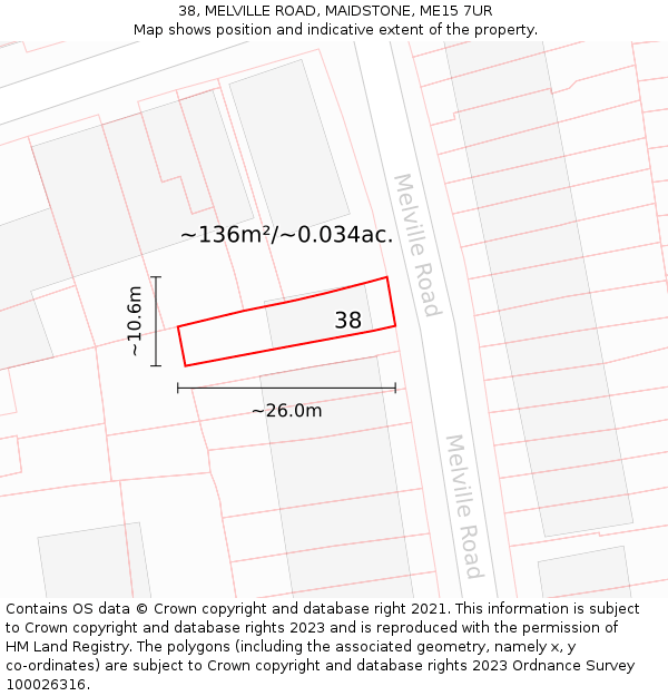 38, MELVILLE ROAD, MAIDSTONE, ME15 7UR: Plot and title map