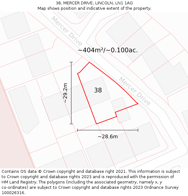 38, MERCER DRIVE, LINCOLN, LN1 1AG: Plot and title map