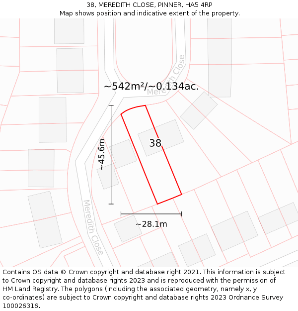 38, MEREDITH CLOSE, PINNER, HA5 4RP: Plot and title map