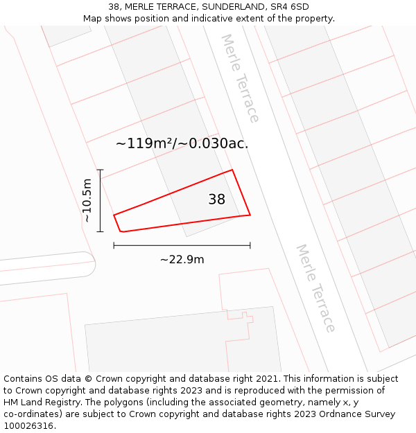 38, MERLE TERRACE, SUNDERLAND, SR4 6SD: Plot and title map