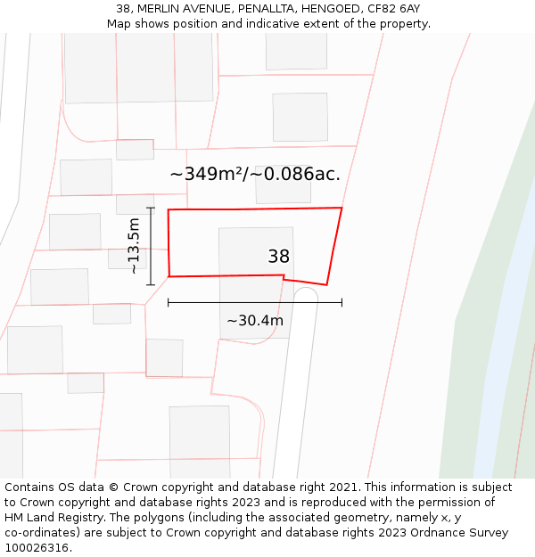 38, MERLIN AVENUE, PENALLTA, HENGOED, CF82 6AY: Plot and title map