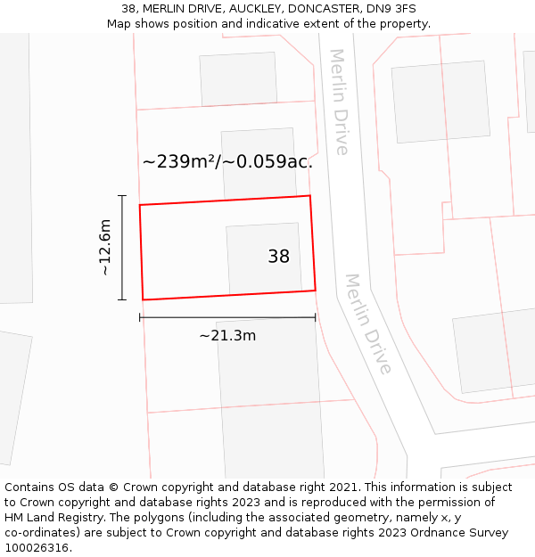 38, MERLIN DRIVE, AUCKLEY, DONCASTER, DN9 3FS: Plot and title map