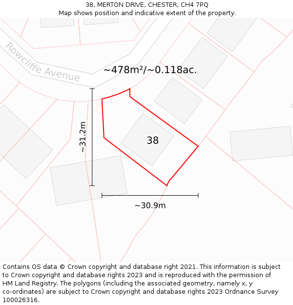 38, MERTON DRIVE, CHESTER, CH4 7PQ: Plot and title map