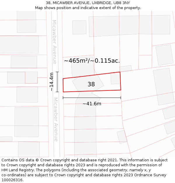 38, MICAWBER AVENUE, UXBRIDGE, UB8 3NY: Plot and title map