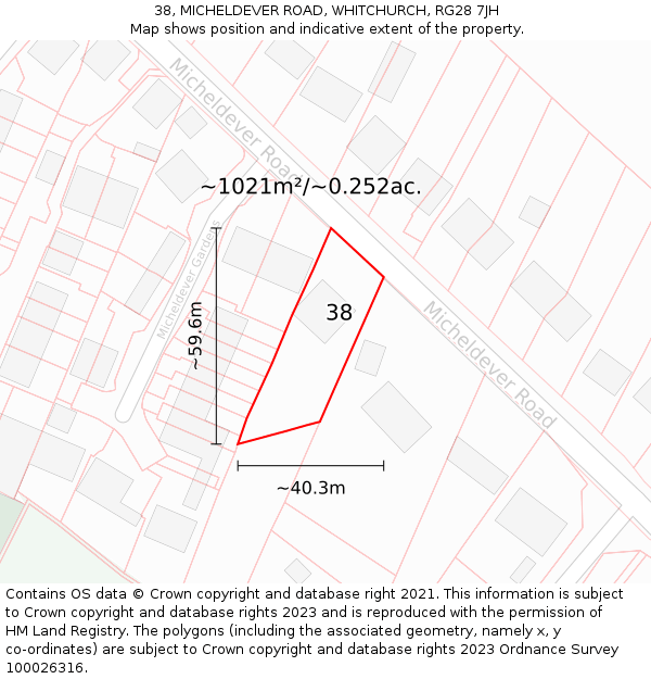 38, MICHELDEVER ROAD, WHITCHURCH, RG28 7JH: Plot and title map