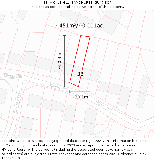 38, MICKLE HILL, SANDHURST, GU47 8QP: Plot and title map