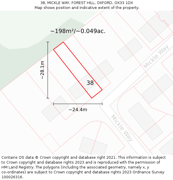 38, MICKLE WAY, FOREST HILL, OXFORD, OX33 1DX: Plot and title map