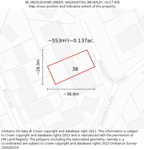 38, MIDDLEHOWE GREEN, WALKINGTON, BEVERLEY, HU17 8TE: Plot and title map