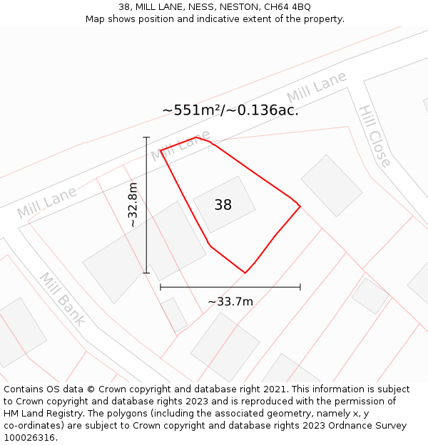 38, MILL LANE, NESS, NESTON, CH64 4BQ: Plot and title map