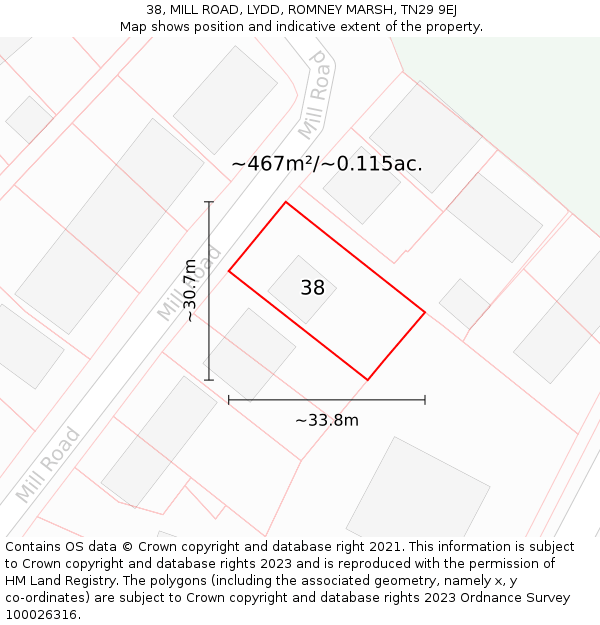 38, MILL ROAD, LYDD, ROMNEY MARSH, TN29 9EJ: Plot and title map