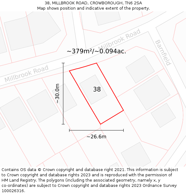 38, MILLBROOK ROAD, CROWBOROUGH, TN6 2SA: Plot and title map