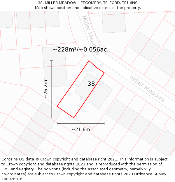 38, MILLER MEADOW, LEEGOMERY, TELFORD, TF1 6NS: Plot and title map