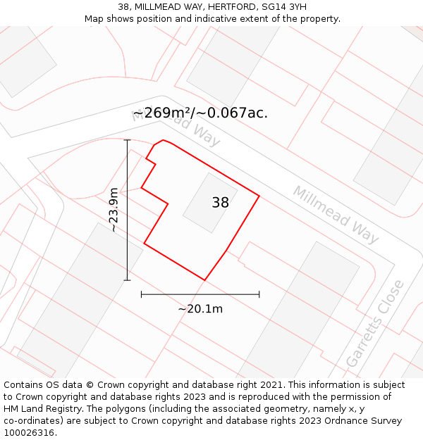 38, MILLMEAD WAY, HERTFORD, SG14 3YH: Plot and title map