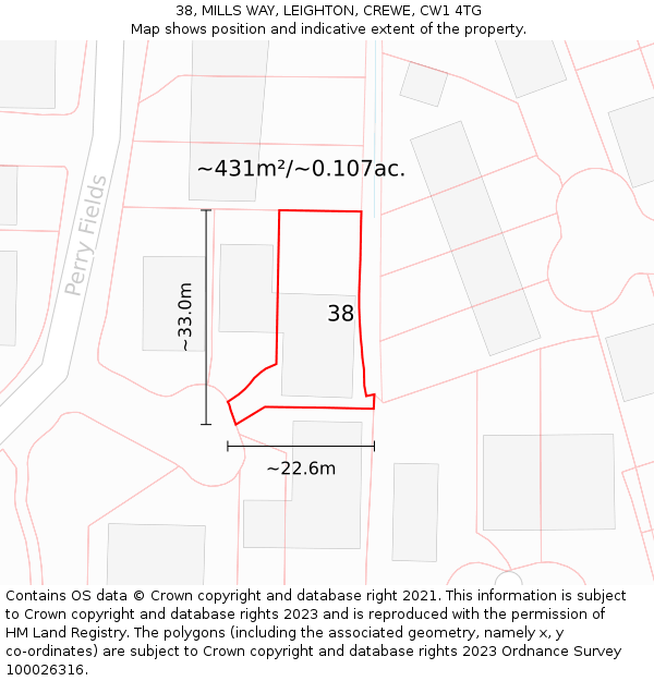 38, MILLS WAY, LEIGHTON, CREWE, CW1 4TG: Plot and title map