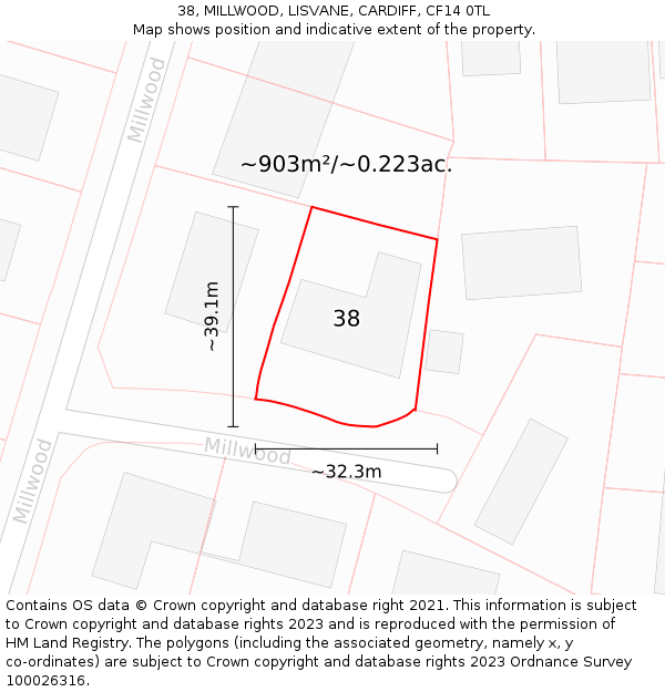 38, MILLWOOD, LISVANE, CARDIFF, CF14 0TL: Plot and title map