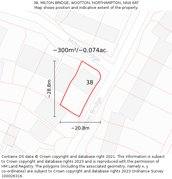 38, MILTON BRIDGE, WOOTTON, NORTHAMPTON, NN4 6AT: Plot and title map