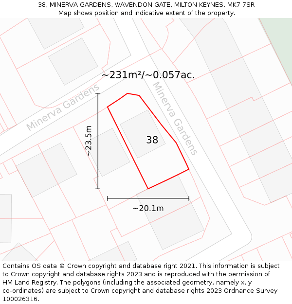 38, MINERVA GARDENS, WAVENDON GATE, MILTON KEYNES, MK7 7SR: Plot and title map