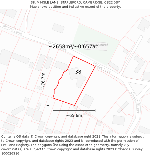 38, MINGLE LANE, STAPLEFORD, CAMBRIDGE, CB22 5SY: Plot and title map