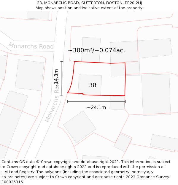 38, MONARCHS ROAD, SUTTERTON, BOSTON, PE20 2HJ: Plot and title map