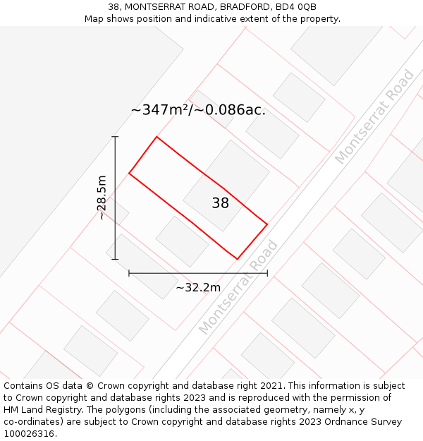38, MONTSERRAT ROAD, BRADFORD, BD4 0QB: Plot and title map