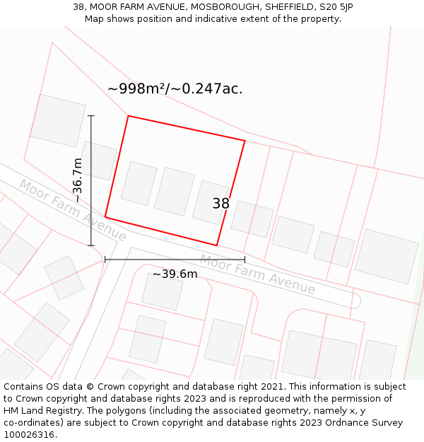 38, MOOR FARM AVENUE, MOSBOROUGH, SHEFFIELD, S20 5JP: Plot and title map