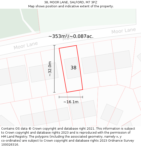 38, MOOR LANE, SALFORD, M7 3PZ: Plot and title map