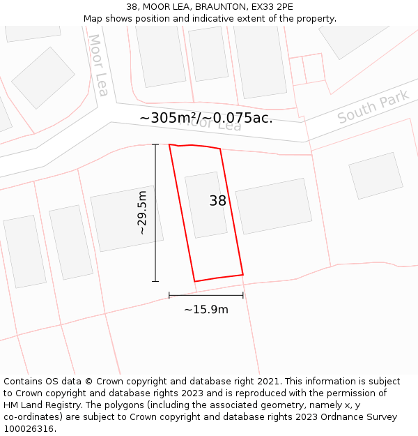 38, MOOR LEA, BRAUNTON, EX33 2PE: Plot and title map