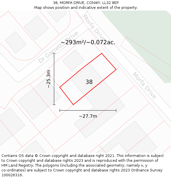 38, MORFA DRIVE, CONWY, LL32 8EP: Plot and title map