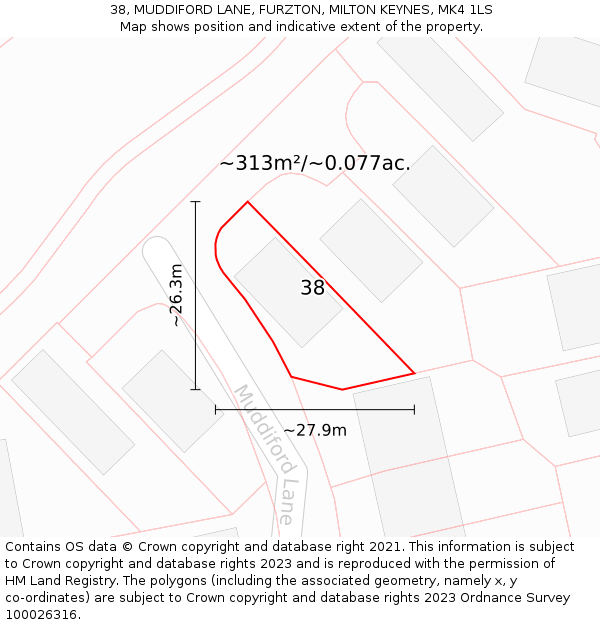 38, MUDDIFORD LANE, FURZTON, MILTON KEYNES, MK4 1LS: Plot and title map