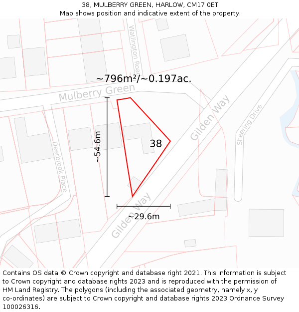 38, MULBERRY GREEN, HARLOW, CM17 0ET: Plot and title map