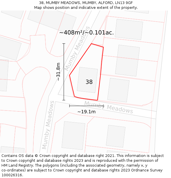 38, MUMBY MEADOWS, MUMBY, ALFORD, LN13 9GF: Plot and title map