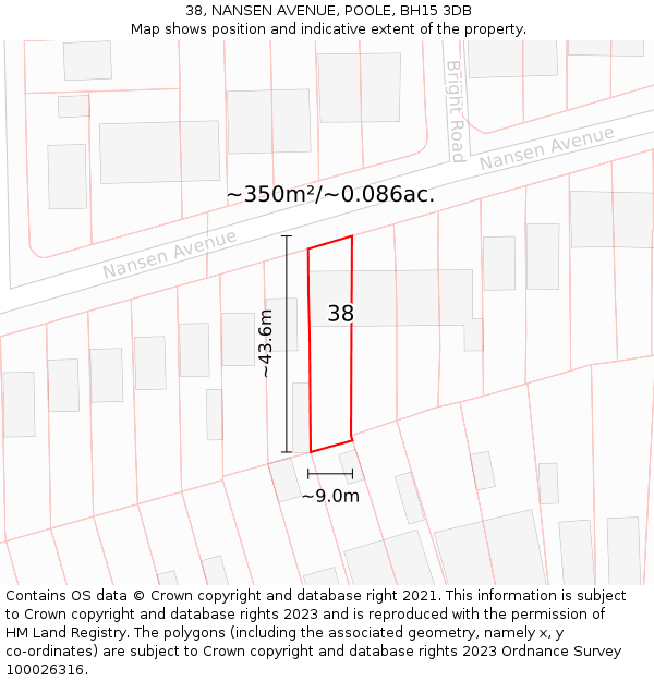 38, NANSEN AVENUE, POOLE, BH15 3DB: Plot and title map