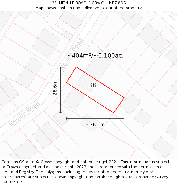 38, NEVILLE ROAD, NORWICH, NR7 8DS: Plot and title map