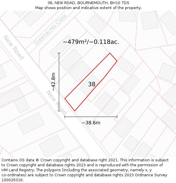 38, NEW ROAD, BOURNEMOUTH, BH10 7DS: Plot and title map