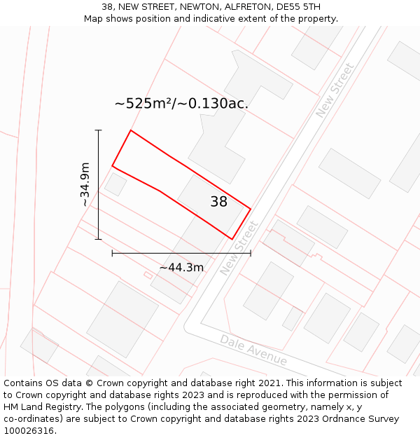 38, NEW STREET, NEWTON, ALFRETON, DE55 5TH: Plot and title map