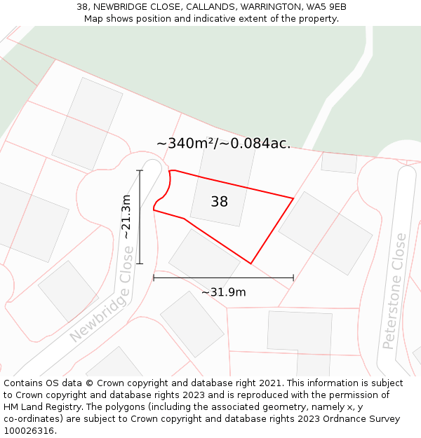 38, NEWBRIDGE CLOSE, CALLANDS, WARRINGTON, WA5 9EB: Plot and title map